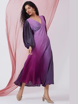 Okhai - Candlelight Dinner' Ombre V-Neck Muslin Silk Dress