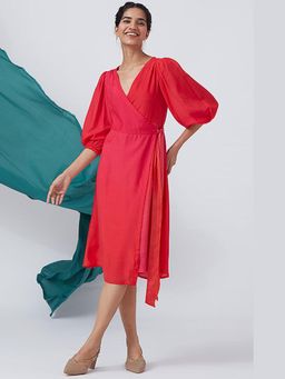 Okhai - Bougainvillea Hues' Ombre V-Neck Modal Silk Wrap Dress