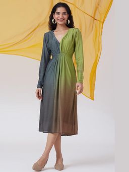 Okhai - Nocturnal Lake' Ombre V-Neck Modal Silk Dress