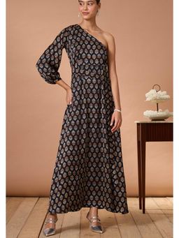 Okhai - Garnet Gypsy Handblock Printed Modal Ajrakh One-Shoulder Dress