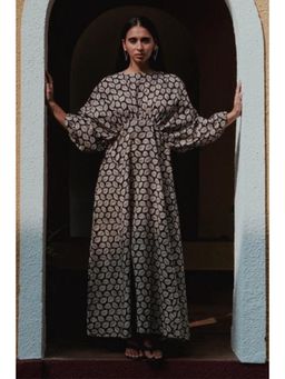 Okhai - Black Spade Handblock Printed Pure Cotton Dress