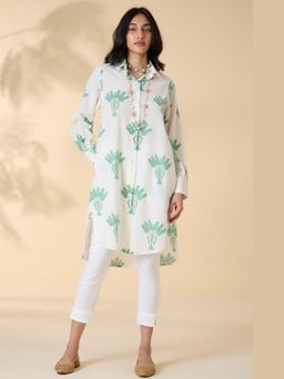 Okhai - Malibu Handblock Printed Pure Cotton Collared Shirt Dress