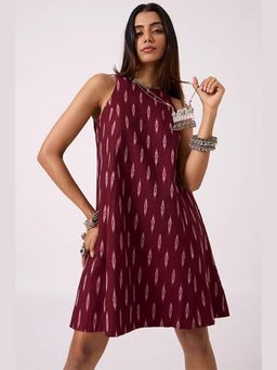 Okhai - Adventure Pure Cotton Ikat Maroon Dress
