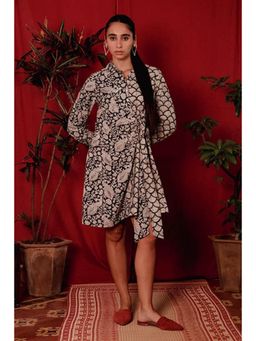 Okhai - Wild Card Handblock Printed Pure Cotton Wrap Shirt Dress
