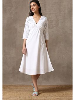 Okhai - Musical Monsoon' Pure Cotton Hand Embroidered Mirror Work Dress