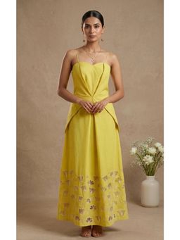 THETAA - Yellow Stella Women Hand-Embroidered Cotton Yellow Poplin Dress