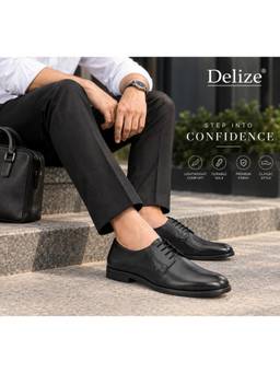 Delize - Men Black Leather Derbies