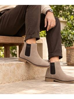 Delize - Men Taupe Chelsea Boots with Elastic Side Panel