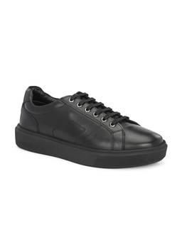 Delize - Men Black Leather Lace-Up Sneakers