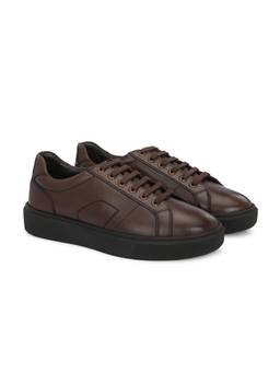 Delize - Men Brown Leather Lace-Up Sneakers