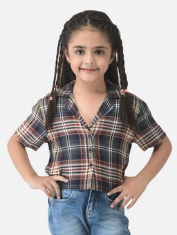 CRIMSOUNE CLUB - Girls Multi-Colour Cropped Shirt with Tartan Checks