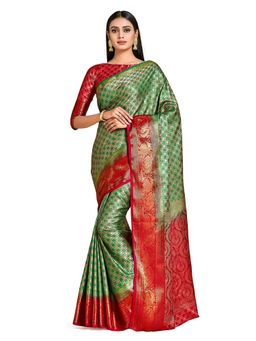 Mimosa - Green Kanjivaram Style Art Silk Saree With Unstitched Blouse