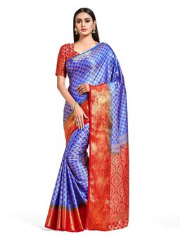 Mimosa - Blue Kanjivaram Style Art Silk Saree With Unstitched Blouse