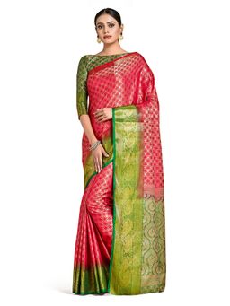 Mimosa - Red Kanjivaram Style Art Silk Saree With Unstitched Blouse