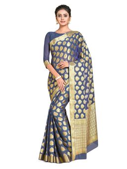 Mimosa - Blue Banarasi Style Chiffon Saree With Unstitched Blouse
