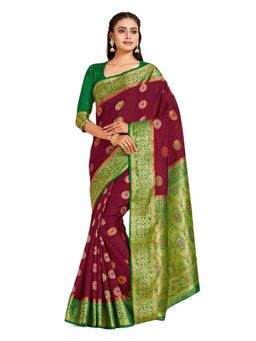 Mimosa - Maroon Dharmavaram Style Art Silk Saree With Unstitched Blouse