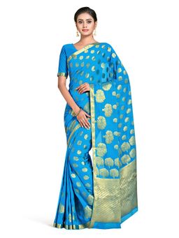 Mimosa - Blue Banarasi Style Chiffon Saree With Unstitched Blouse