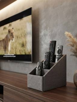 The Home Co - Leatherette 3 Partition Remote Holder - Grey