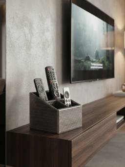 The Home Co - Leatherette 3 Partition Remote Holder - Metallic Silver