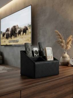 The Home Co - Leatherette 3 Partition Remote Holder - Black