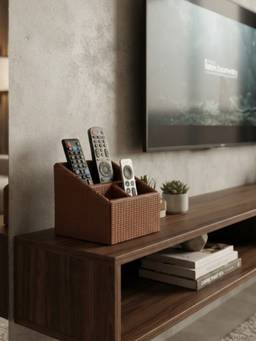 The Home Co - Leatherette 3 Partition Remote Holder - Brown