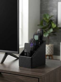 The Home Co - Leatherette 3 Partition Remote Holder - Black