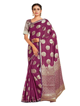Mimosa - Purple Kanjivaram Style Art Silk Saree With Unstitched Blouse