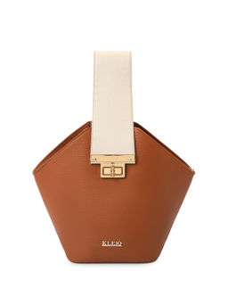 KLEIO - Women Vegan Leather Brown Top Handle Handbag with Detachable Strap