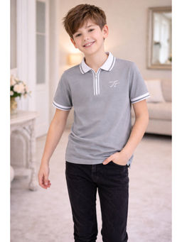 TotzTouch - Grey Casual Half Sleeves Polo T-shirt