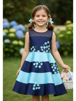A Little Fable - Blue Polyester Sleeveless Round Neck Dress