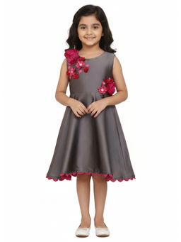 A Little Fable - Grey Polyester Round Neck Dress