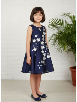A Little Fable - Navy Blue Polyester Round Neck Dress