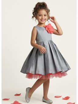 A Little Fable - Grey Polyester Round Neck Dress
