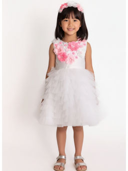 A Little Fable - White Polyester Sleeveless Round Neck Dress