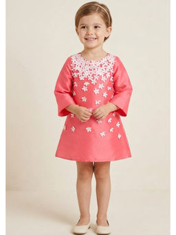 A Little Fable - Coral Polyester Three Fourth Sleeves Round Neck Dress