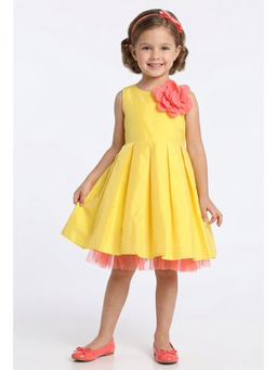 A Little Fable - Yellow Polyester Sleeveless Round Neck Dress