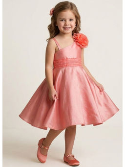 A Little Fable - Cream Polyester Sleeveless One Shoulder Dress