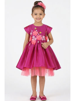 A Little Fable - Purple Polyester Cap Round Neck Dress