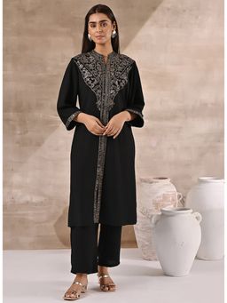 Lakshita - Black Kurta And Pant With Intricate Embroidery And Front Slit (Set of 2)
