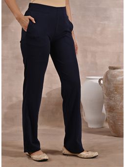 Lakshita - Navy Blue Regular Pant With Elastic Waist Band