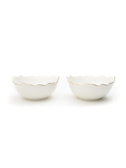 EZ Life - White Phnom Pehn Ceramic Bowls with Gold Border Large Set of 2