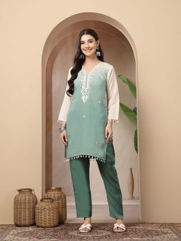 Stylum - Women Aqua Mirror Work Silk Blend Co-Ord Set