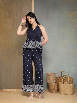 Stylum - Women Blue Embroidered Cotton Co-Ord Set