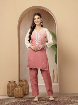 Stylum - Women Pink Mirror Work Silk Blend Co-Ord Set
