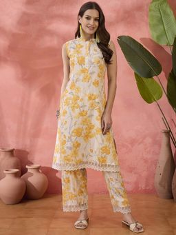 Stylum - Women Yellow Floral Printed Cotton Straight Co-Ord Set