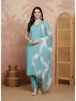 Stylum - Women Cotton Blend Straight Kurta With Pant & Dupatta