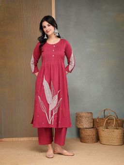 Stylum - Women Pink Embroidered Cotton A-Line Co-Ord Set