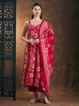 FASHOR - Ethnic Printed Embroidered Anarkali Kurta With Pant & Dupatta