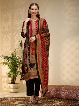 FASHOR - Ethnic Floral Printed and Embroidered Straight Fit Kurta With Pant & Dupatta