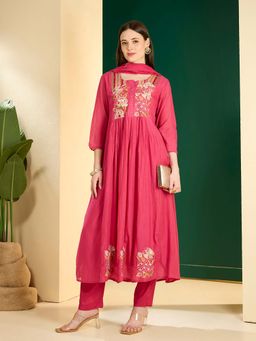 FASHOR - Embroidered A-Line Pleated with Pant & Scalloped Dupatta